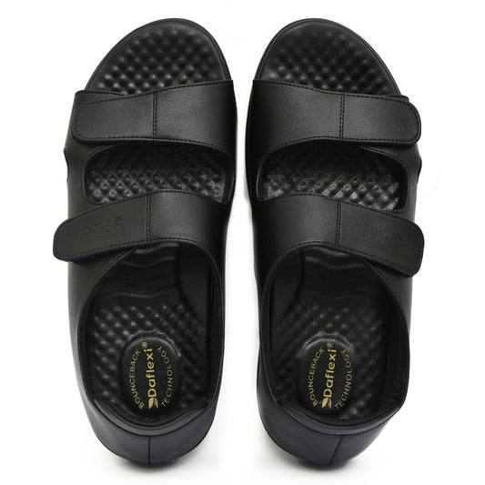 Daflexi Men’s Orthopedic Diabetic Sandals Black | Comfortable Velcro Dual Strap Adjustable Footwear