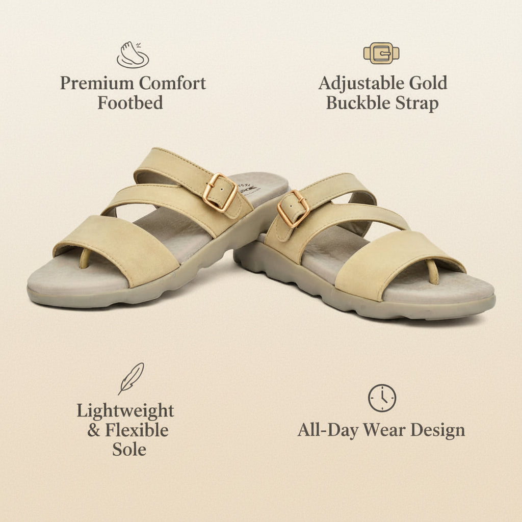 Daflexi Women’s Double Strap Comfort Slipper| Cushioned Slip-On Slides with Adjustable Buckle | 9104
