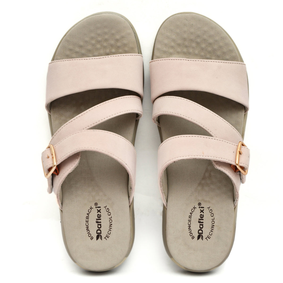 Daflexi Women’s Double Strap Comfort Slipper| Cushioned Slip-On Slides with Adjustable Buckle | 9104