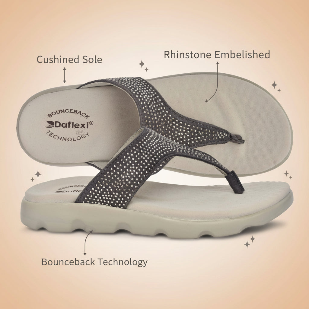 Daflexi Women's Stone Studded Toe-Ring Slippers | 9106