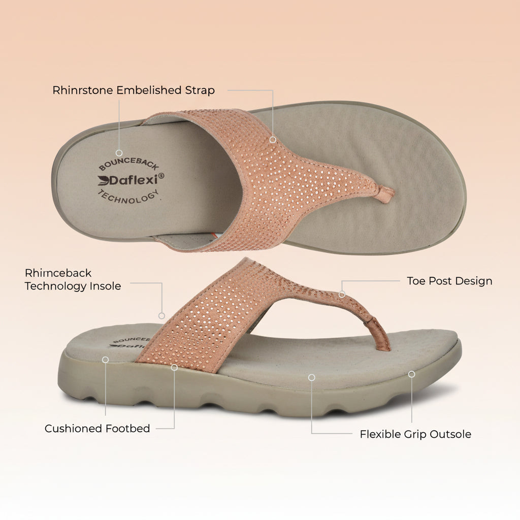 Daflexi Women's Stone Studded Toe-Ring Slippers | 9106